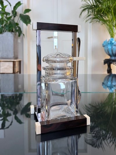 Art Deco modernist condiment server - Crystal and Macassar Ebony