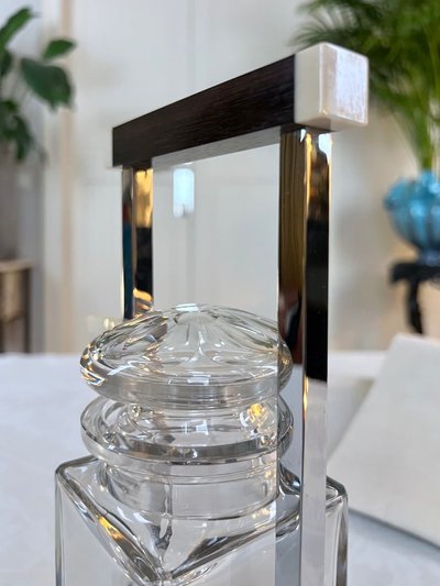 Art Deco modernist condiment server - Crystal and Macassar Ebony