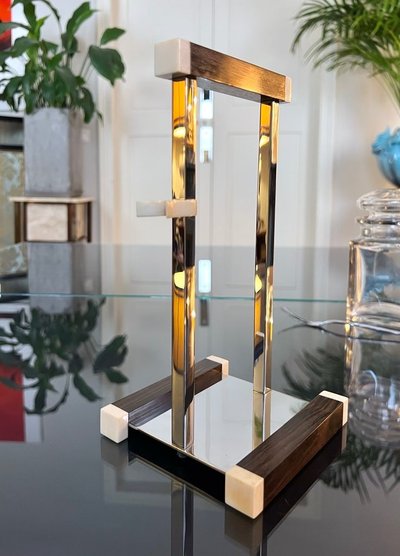 Art Deco modernist condiment server - Crystal and Macassar Ebony