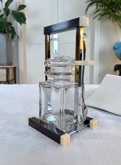 Art Deco modernist condiment server - Crystal and Macassar Ebony