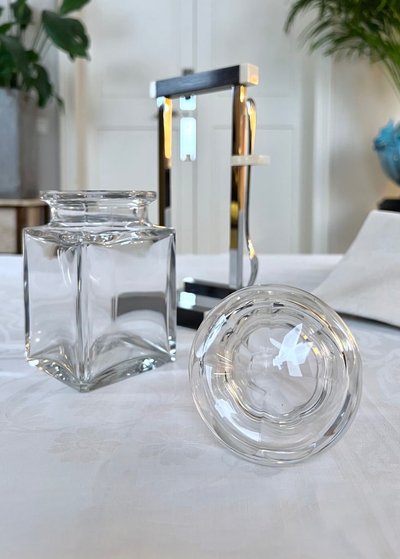 Art Deco modernist condiment server - Crystal and Macassar Ebony