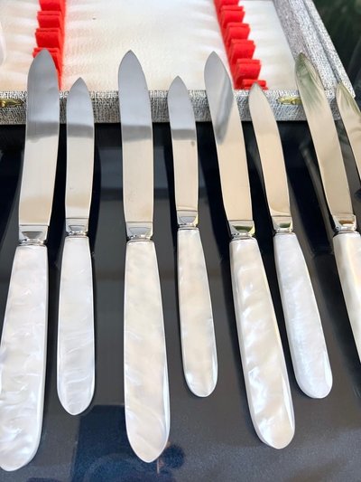 12 Vintage table knives and 12 dessert knives - Mother-of-pearl-effect handles and stainless steel blades