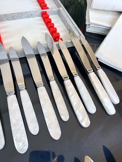 12 Vintage table knives and 12 dessert knives - Mother-of-pearl-effect handles and stainless steel blades