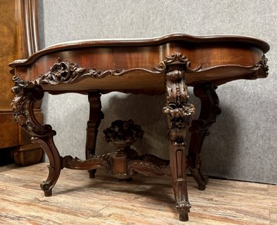 mahogany and white Carrara marble pedestal table Napoleon III period circa 1850