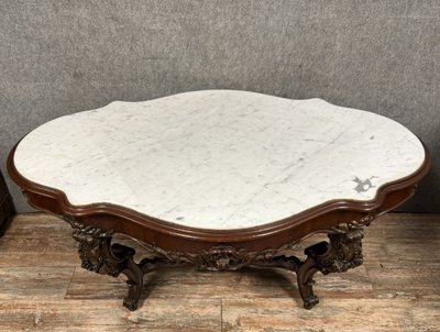 mahogany and white Carrara marble pedestal table Napoleon III period circa 1850