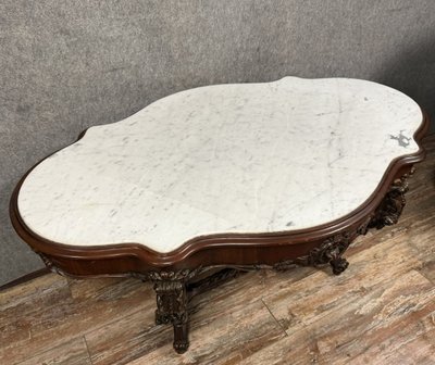 mahogany and white Carrara marble pedestal table Napoleon III period circa 1850