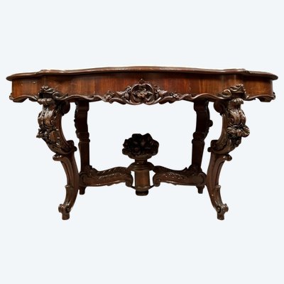 mahogany and white Carrara marble pedestal table Napoleon III period circa 1850