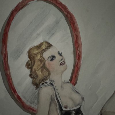 Dessin 1900 jeune femme sur un sofa