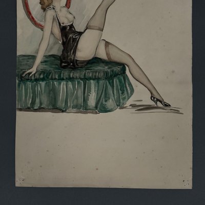 Dessin 1900 jeune femme sur un sofa