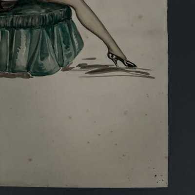 Dessin 1900 jeune femme sur un sofa