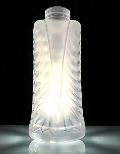 LALIQUE FRANCE PAIR OF MOLDED CRYSTAL "PALME" SCONCES (SIGNED)