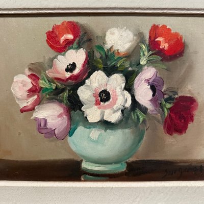 Olio su tela Natura morta con bouquet di fiori XX secolo