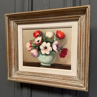 Olio su tela Natura morta con bouquet di fiori XX secolo