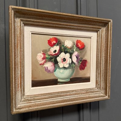 Olio su tela Natura morta con bouquet di fiori XX secolo