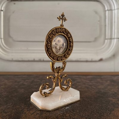 18th century bronze reliquary on marble base