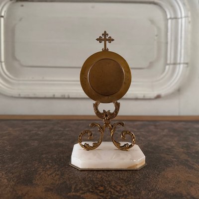 18th century bronze reliquary on marble base