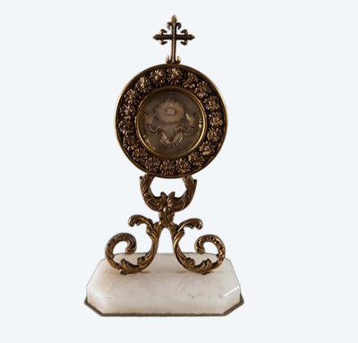 18th century bronze reliquary on marble base