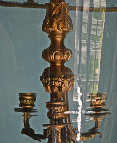 Laterne aus mundgeblasenem Glas und vergoldeter Bronze