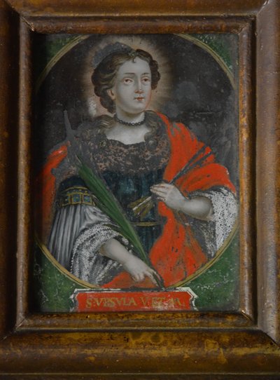 Peinture sur verre représentant Sainte Ursule 
