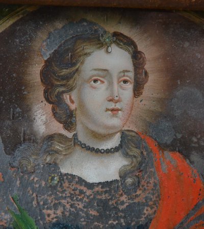 Peinture sur verre représentant Sainte Ursule 