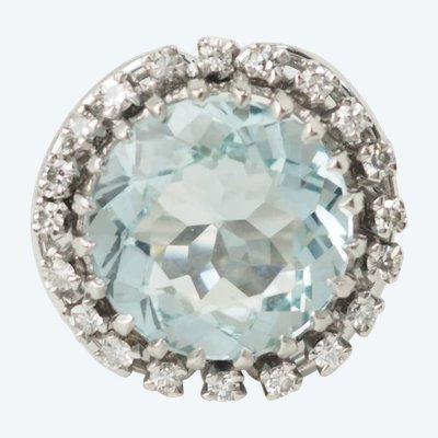 Large ring in white gold, platinum, aquamarine and diamonds