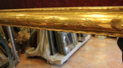 63 X 130 cm Antico specchio da restauro orizzontale, foglia d'oro, vetro di mercurio