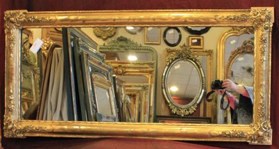 63 X 130 cm Antico specchio da restauro orizzontale, foglia d'oro, vetro di mercurio