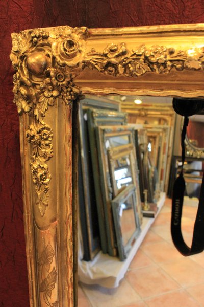 63 X 130 cm Antico specchio da restauro orizzontale, foglia d'oro, vetro di mercurio
