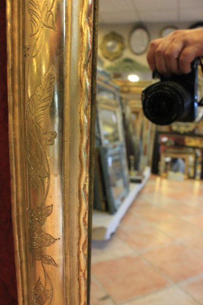 63 X 130 cm Antico specchio da restauro orizzontale, foglia d'oro, vetro di mercurio