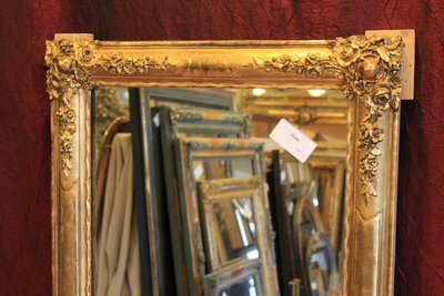 63 X 130 cm Antico specchio da restauro orizzontale, foglia d'oro, vetro di mercurio
