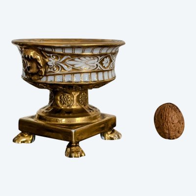 Darte Frères - piccolo calamaio Impero, Restauro - porcellana dorata