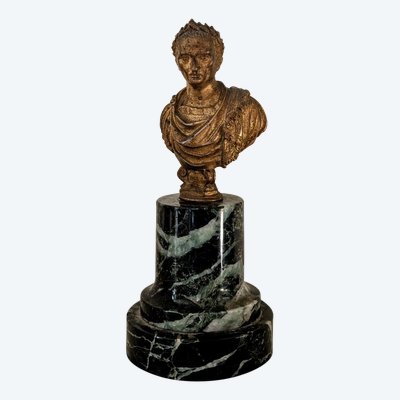 Italia, 1700 circa - busto in bronzo dorato di un imperatore romano - base verde mare