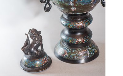 Grand brûle-parfum bronze polychrome, Chine, fin XIXéme-Début XXème