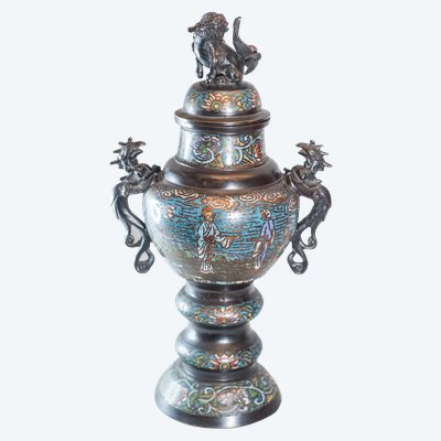 Grand brûle-parfum bronze polychrome, Chine, fin XIXéme-Début XXème