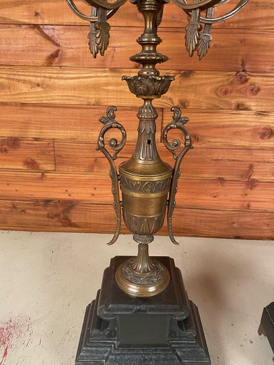 Large pair of bronze and marble candelabra, 19th century