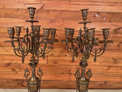Large pair of bronze and marble candelabra, 19th century