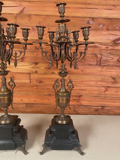 Large pair of bronze and marble candelabra, 19th century