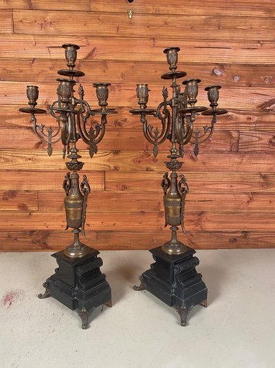 Large pair of bronze and marble candelabra, 19th century