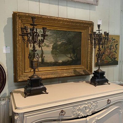 Large pair of bronze and marble candelabra, 19th century