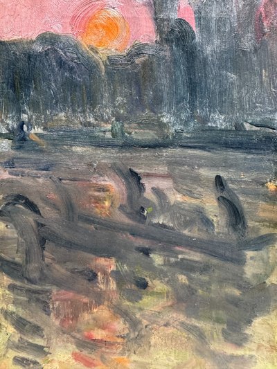 Ecole Française Impressionniste - Setting sun on the river, circa 1890