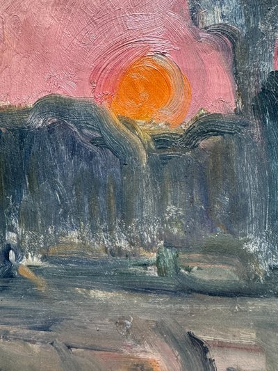 Ecole Française Impressionniste - Setting sun on the river, circa 1890