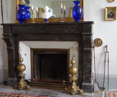 Pair of large Royalist andirons with marmosets, Louis XIV style