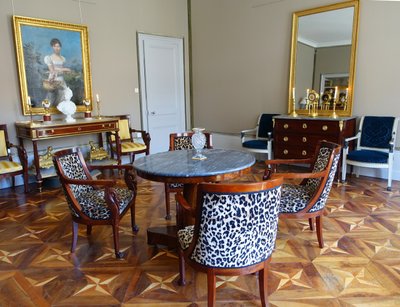 Grand miroir de cheminée Louis XVI Directoire doré à l'or fin, glace au mercure - 161cm x 102,5cm