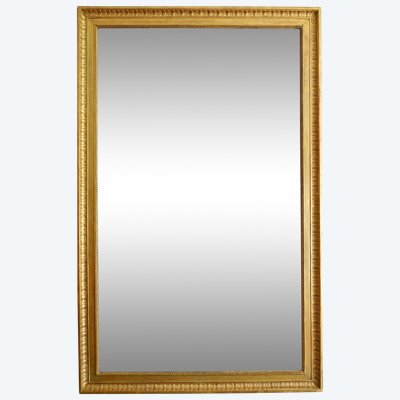 Grand miroir de cheminée Louis XVI Directoire doré à l'or fin, glace au mercure - 161cm x 102,5cm