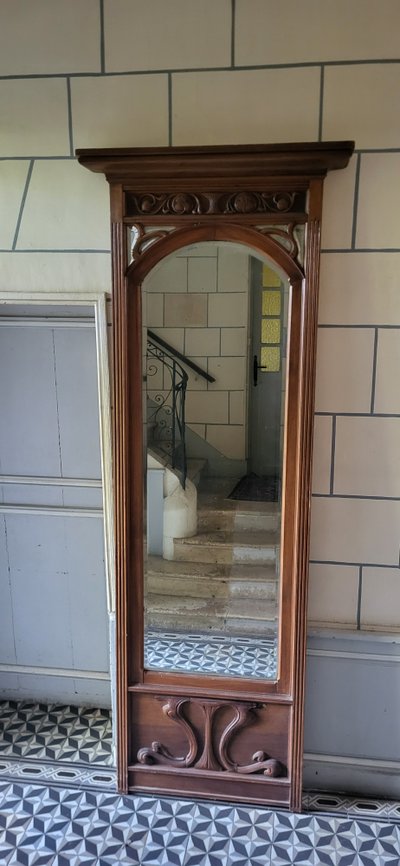 Elément de boiserie Miroir / Art Nouveau / Acajou