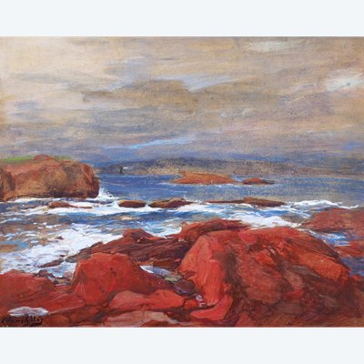 Eugène Louis GILLOT, The red rocks and the lighthouse at Agay