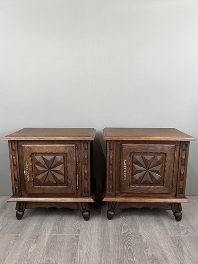 Pair of carved wooden bedside tables – Early 20th century