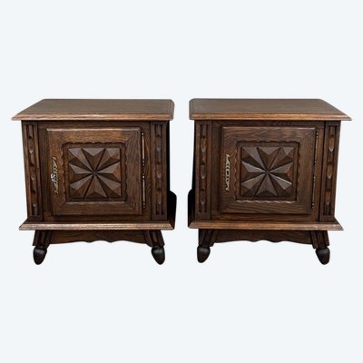 Pair of carved wooden bedside tables – Early 20th century