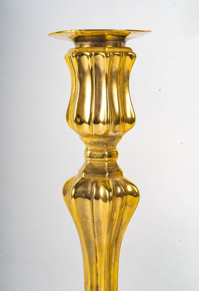Pair of Gilt Bronze Candlesticks with Crowned C Mark from the Louis XV Period