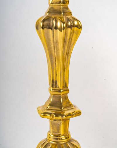 Pair of Gilt Bronze Candlesticks with Crowned C Mark from the Louis XV Period